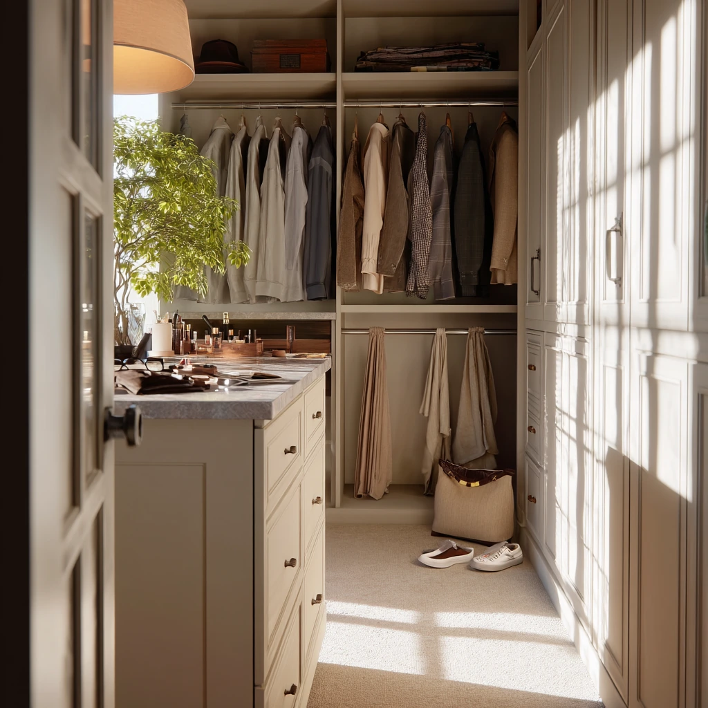 Well-Used Luxury Closet Island in a Morning Routine
