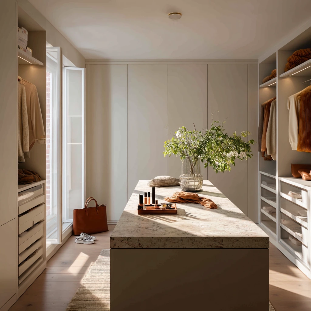 Well-Used Luxury Closet Island in a Morning Routine