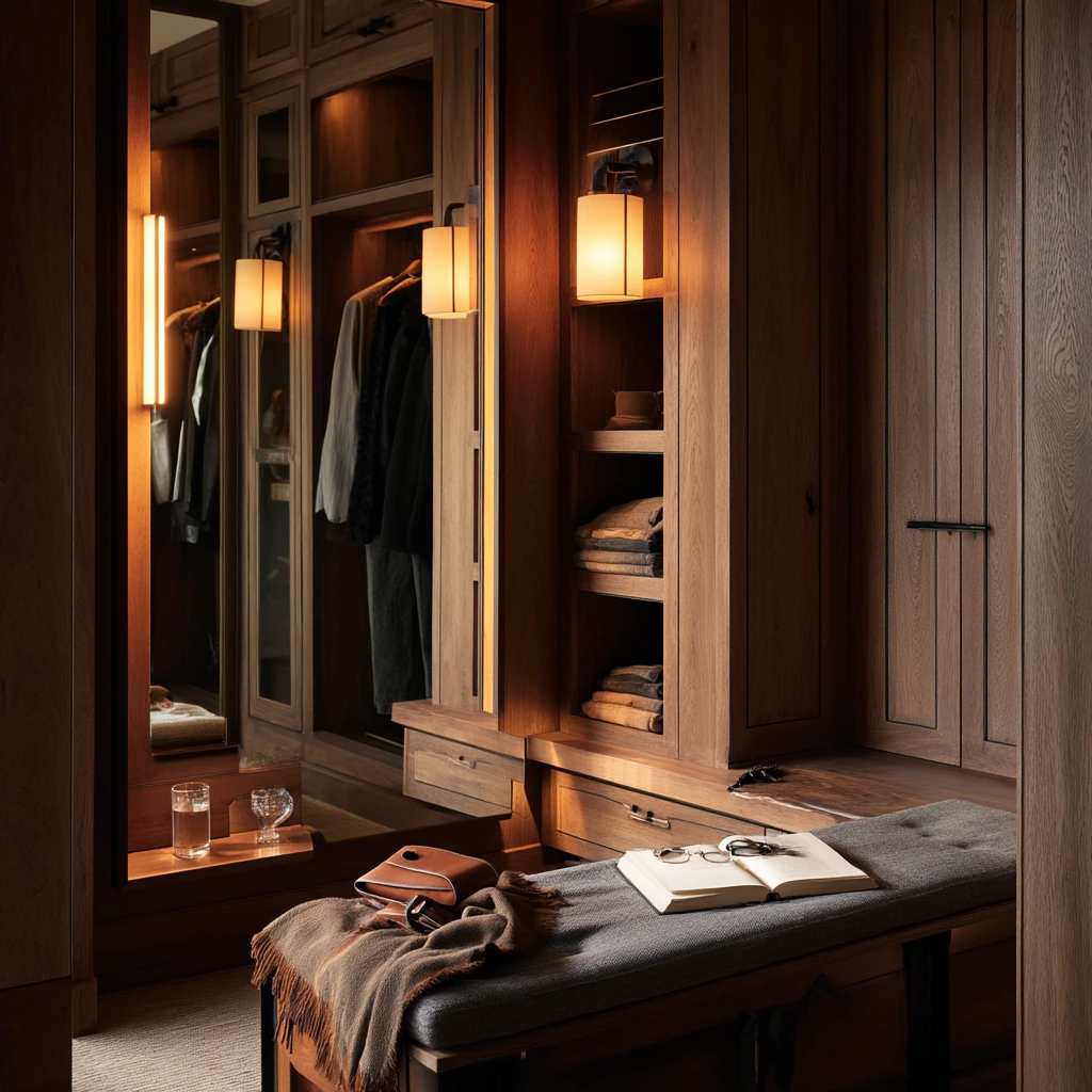 Moody Primary Closet with Mirror Lights