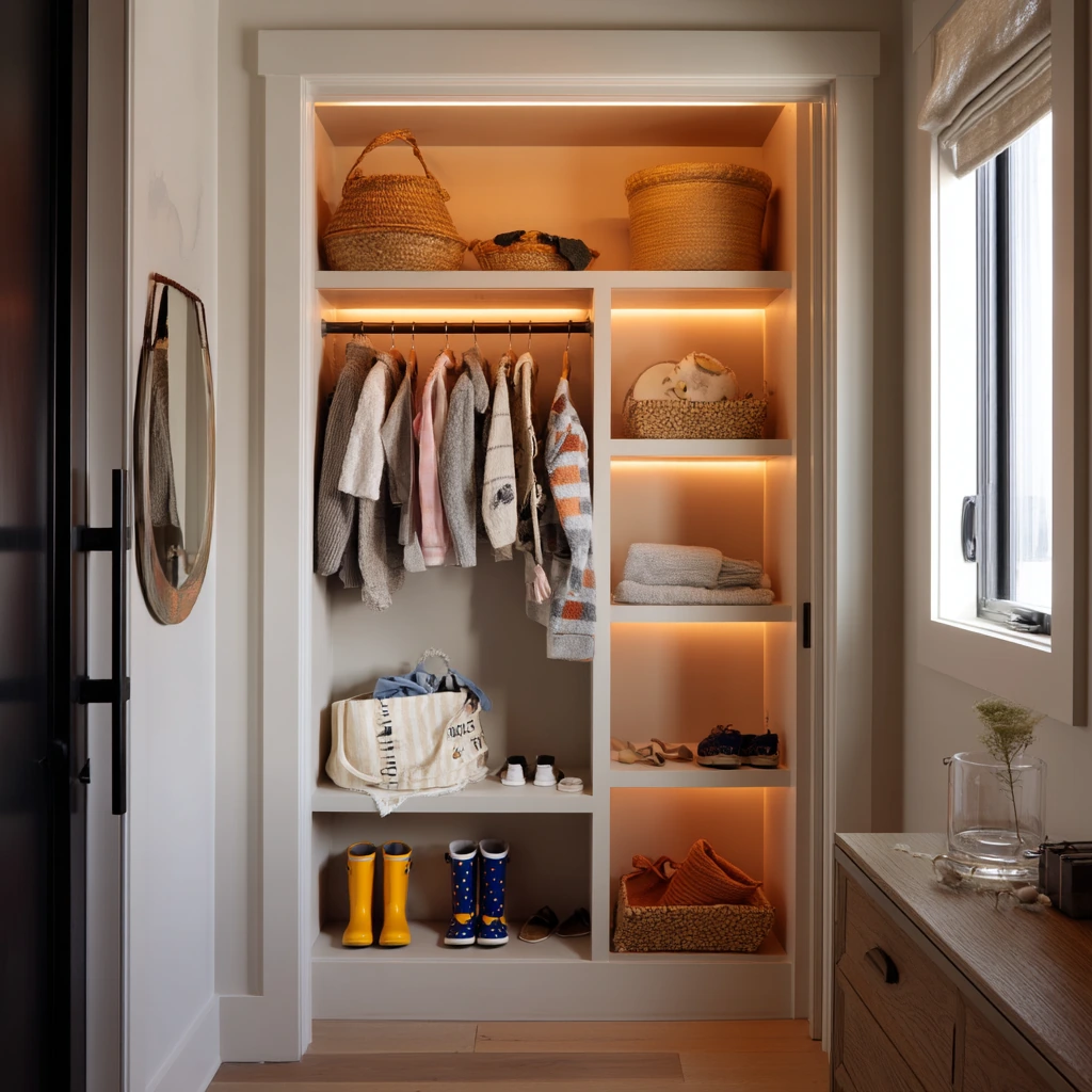 Warm Shelf Strip Lights in a Family Reach-In