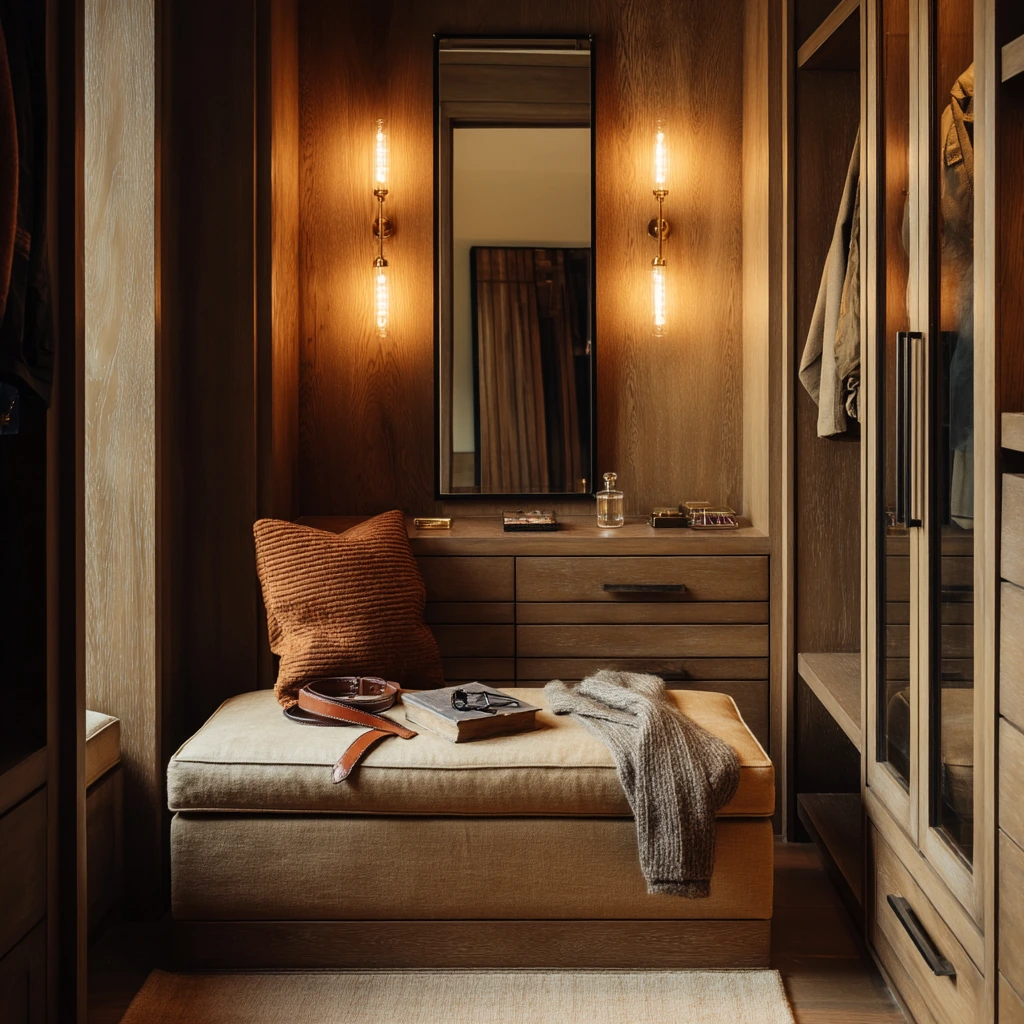 Moody Primary Closet with Mirror Lights