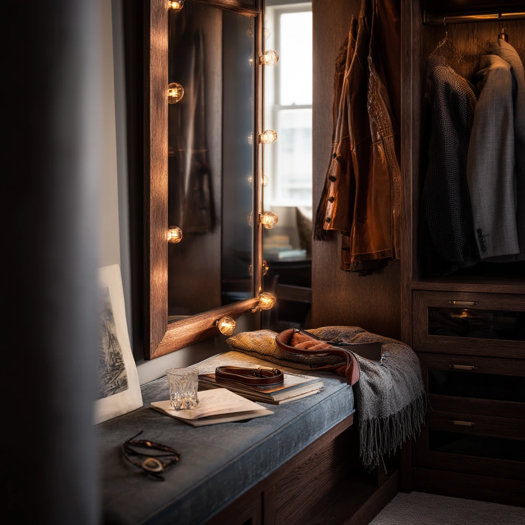 Moody Primary Closet with Mirror Lights