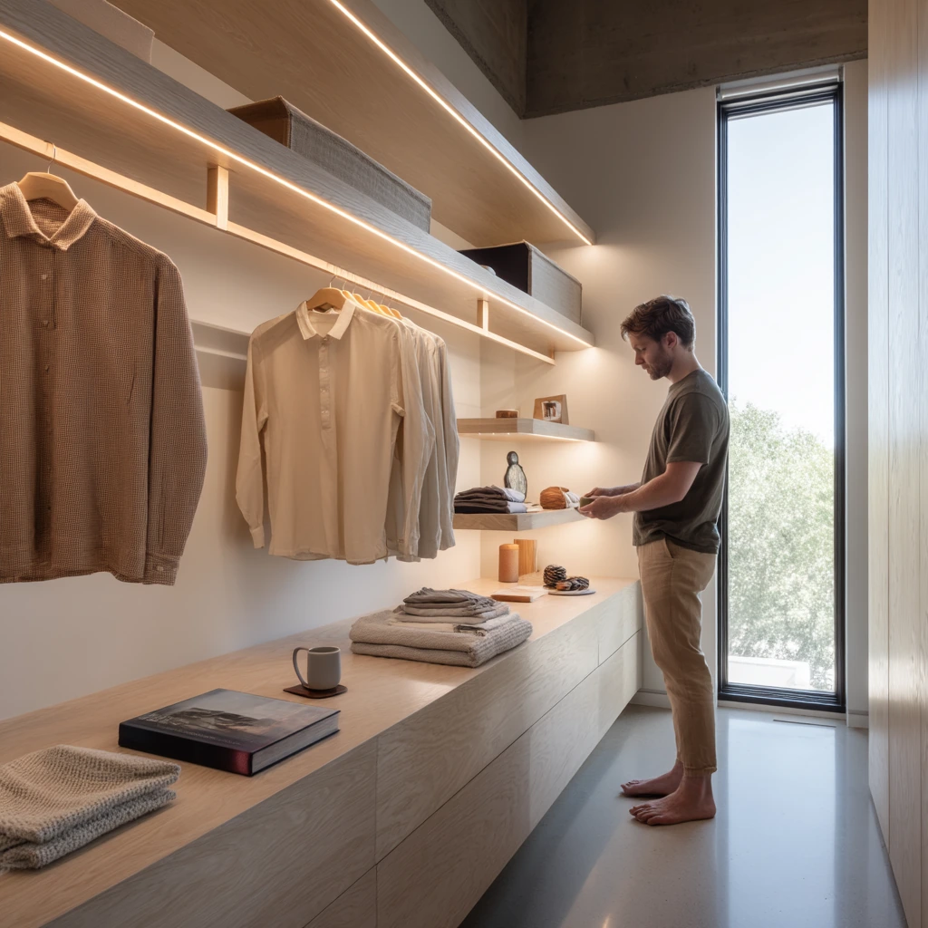 Minimal Closet with Hidden Linear LEDs