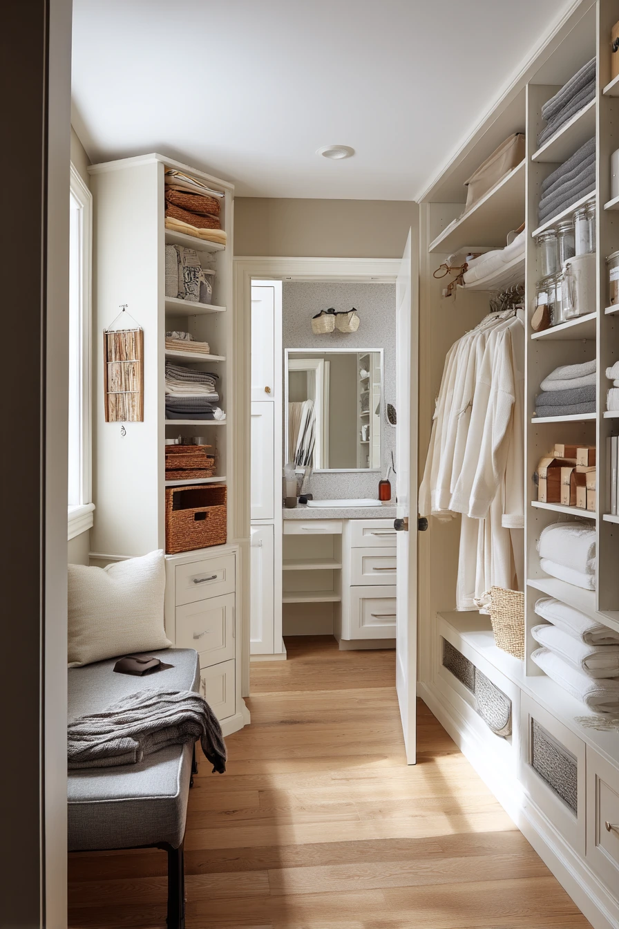 Primary Suite Closet Bath with Calm Storage