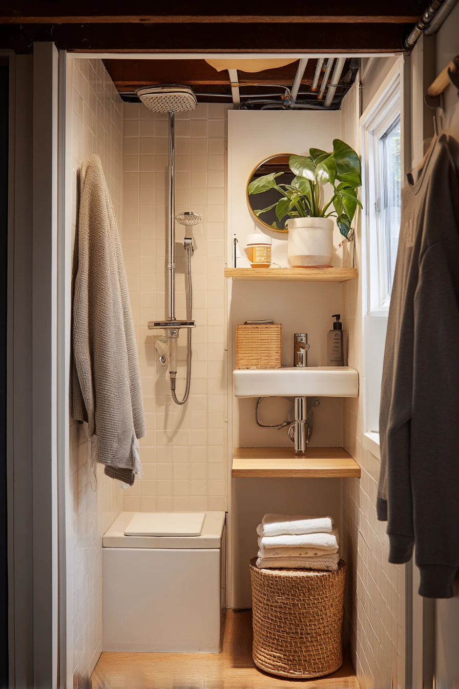 Small-Space Basement Closet Bath