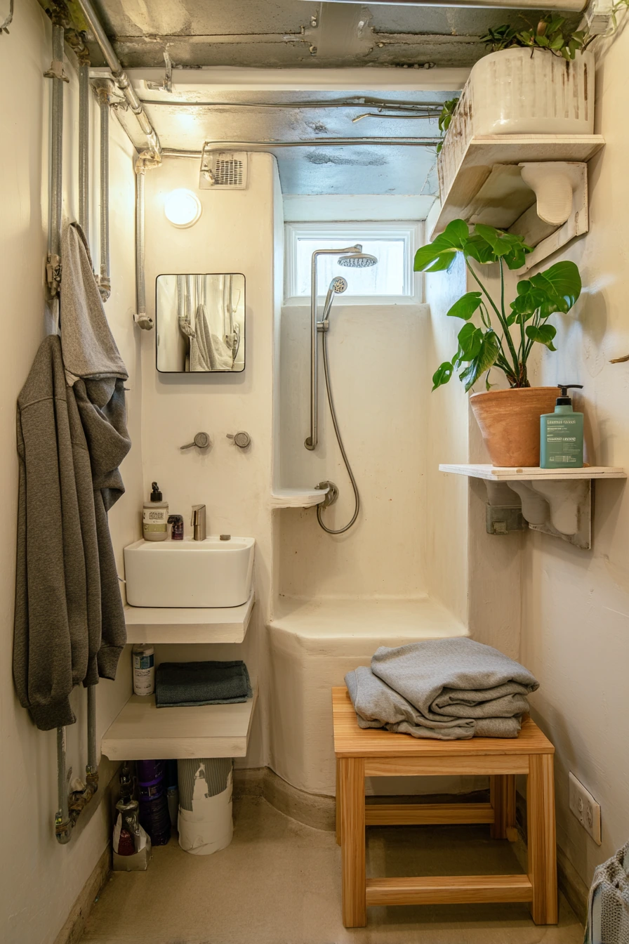 Small-Space Basement Closet Bath