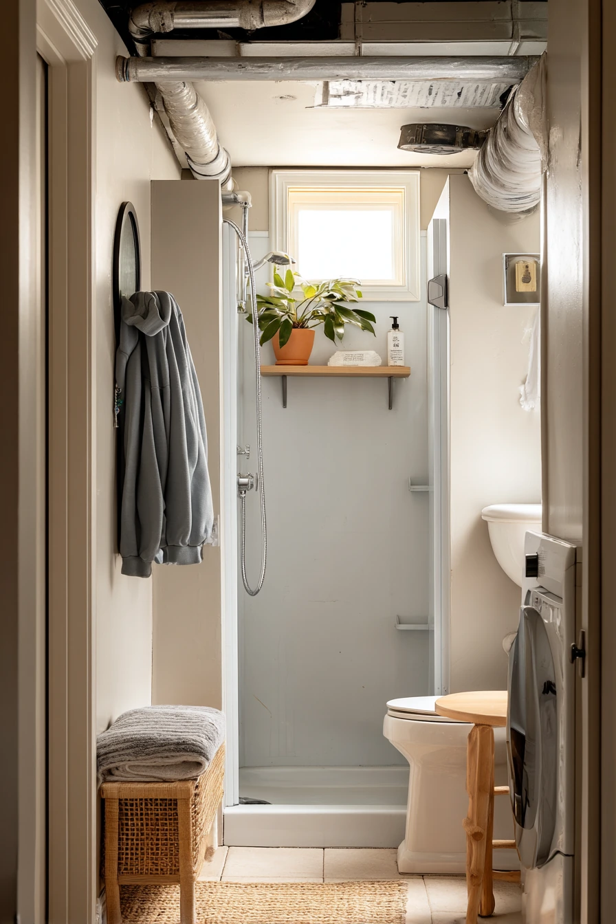 Small-Space Basement Closet Bath