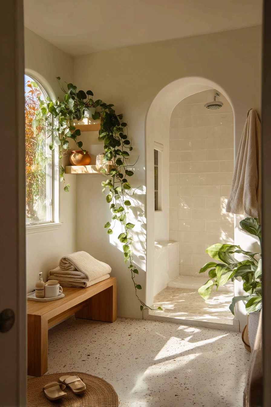 Airy Closet Bath with Daylight and Plants