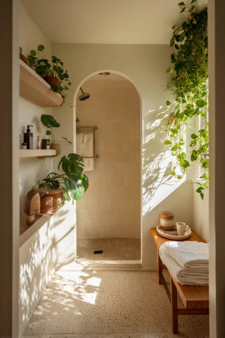 Airy Closet Bath with Daylight and Plants