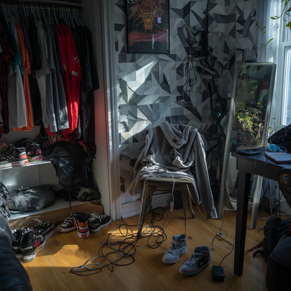 Teen Closet with Bold Graphic Wallpaper