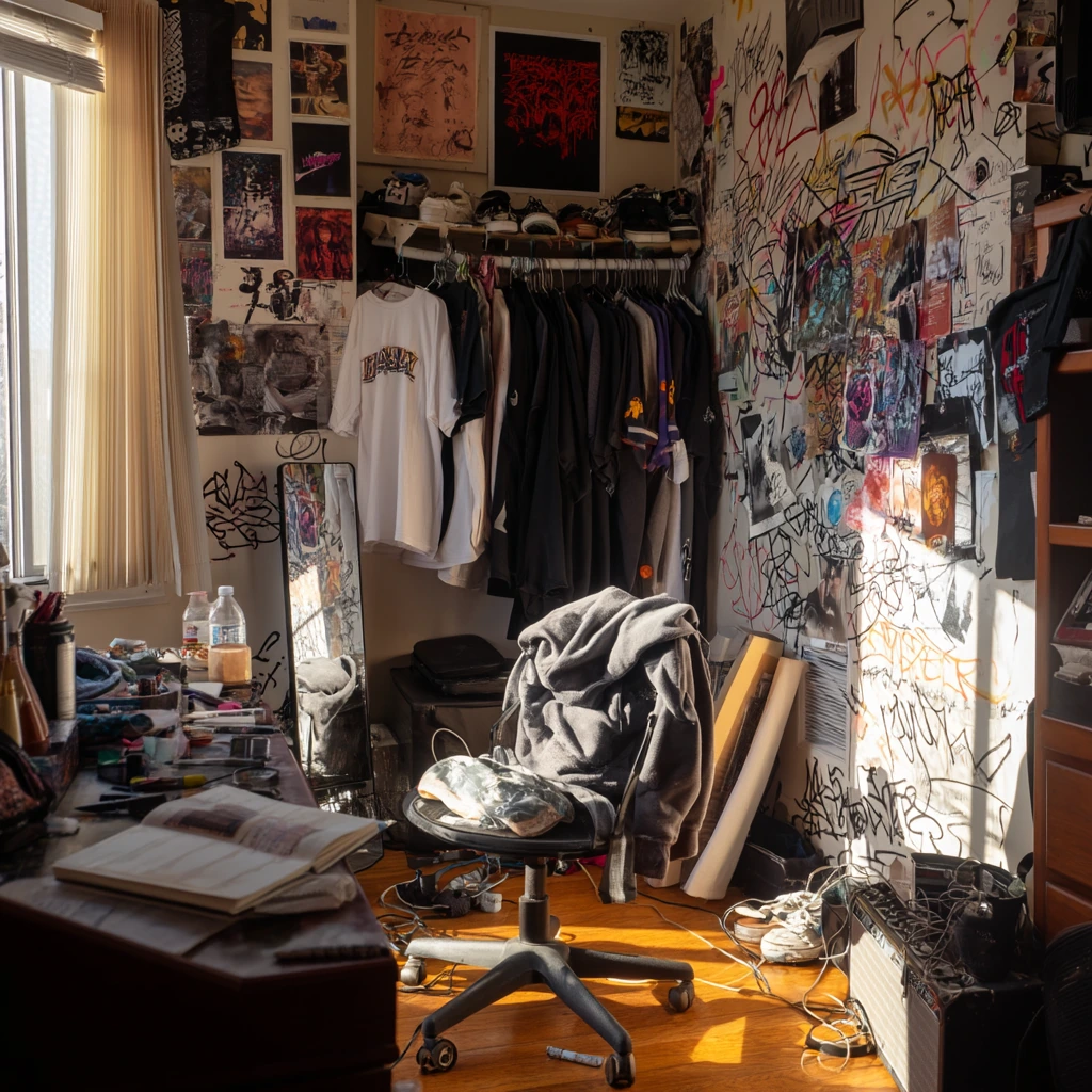 Teen Closet with Bold Graphic Wallpaper