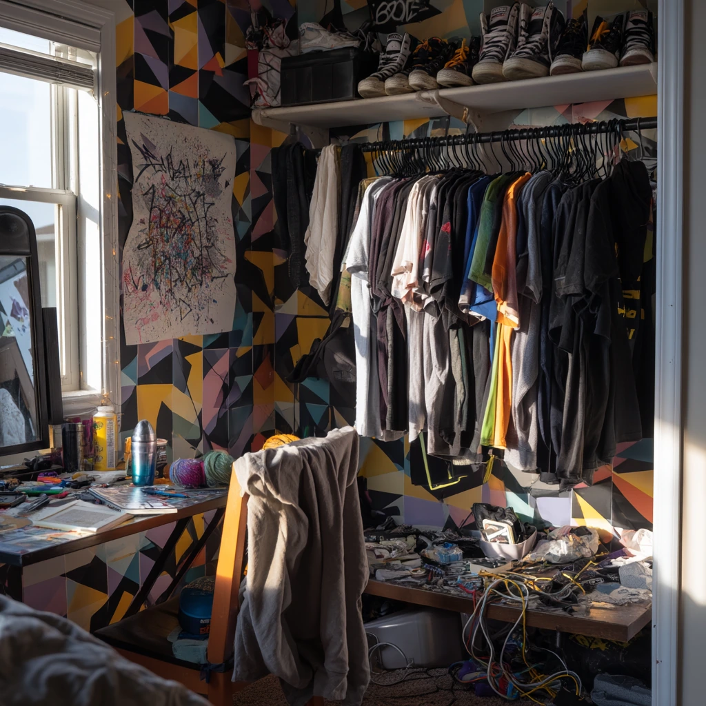 Teen Closet with Bold Graphic Wallpaper