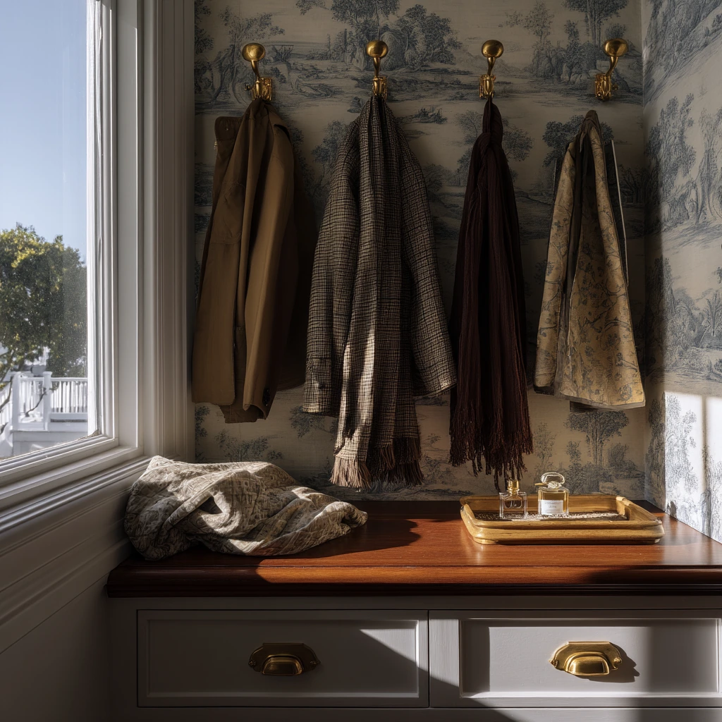 Vintage-Inspired Primary Closet with Wallpaper
