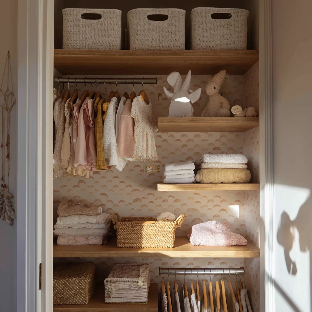 Tiny Nursery Closet with Soft Whimsy