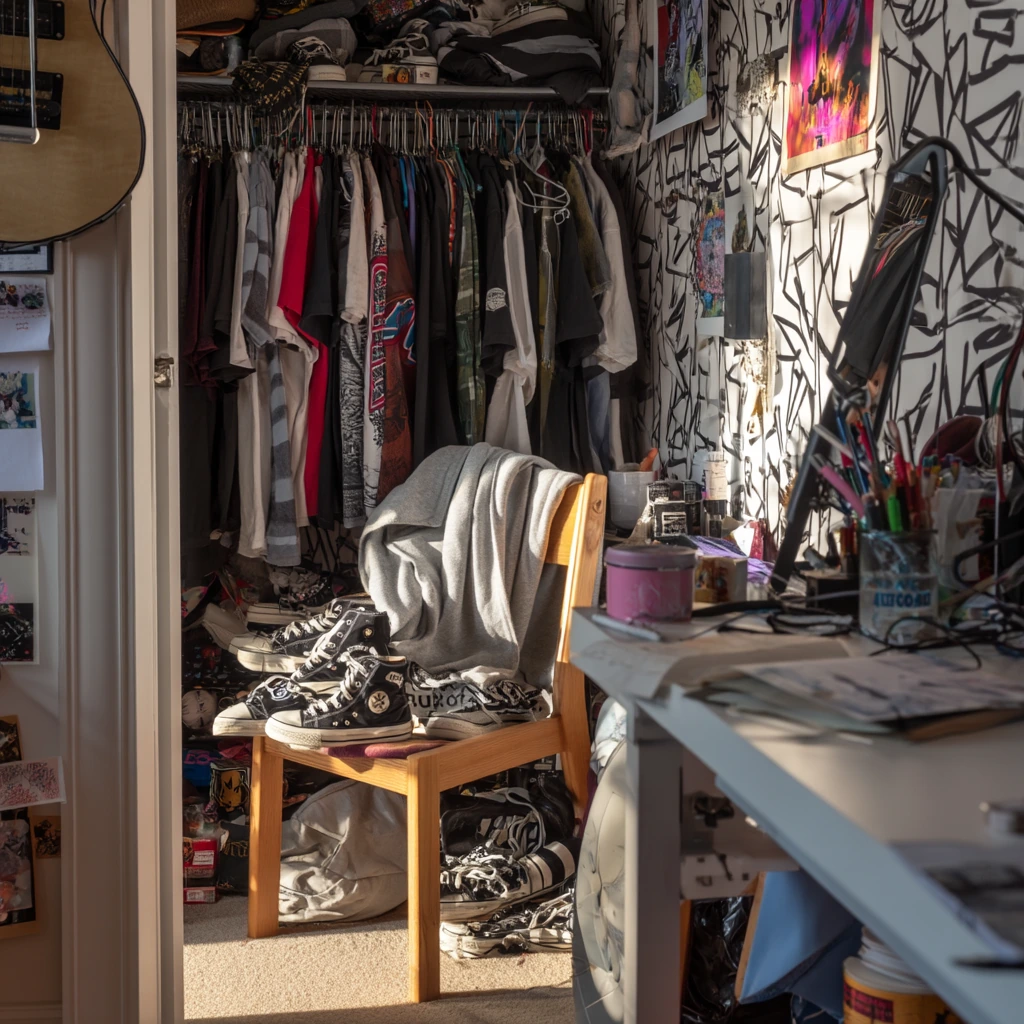 Teen Closet with Bold Graphic Wallpaper