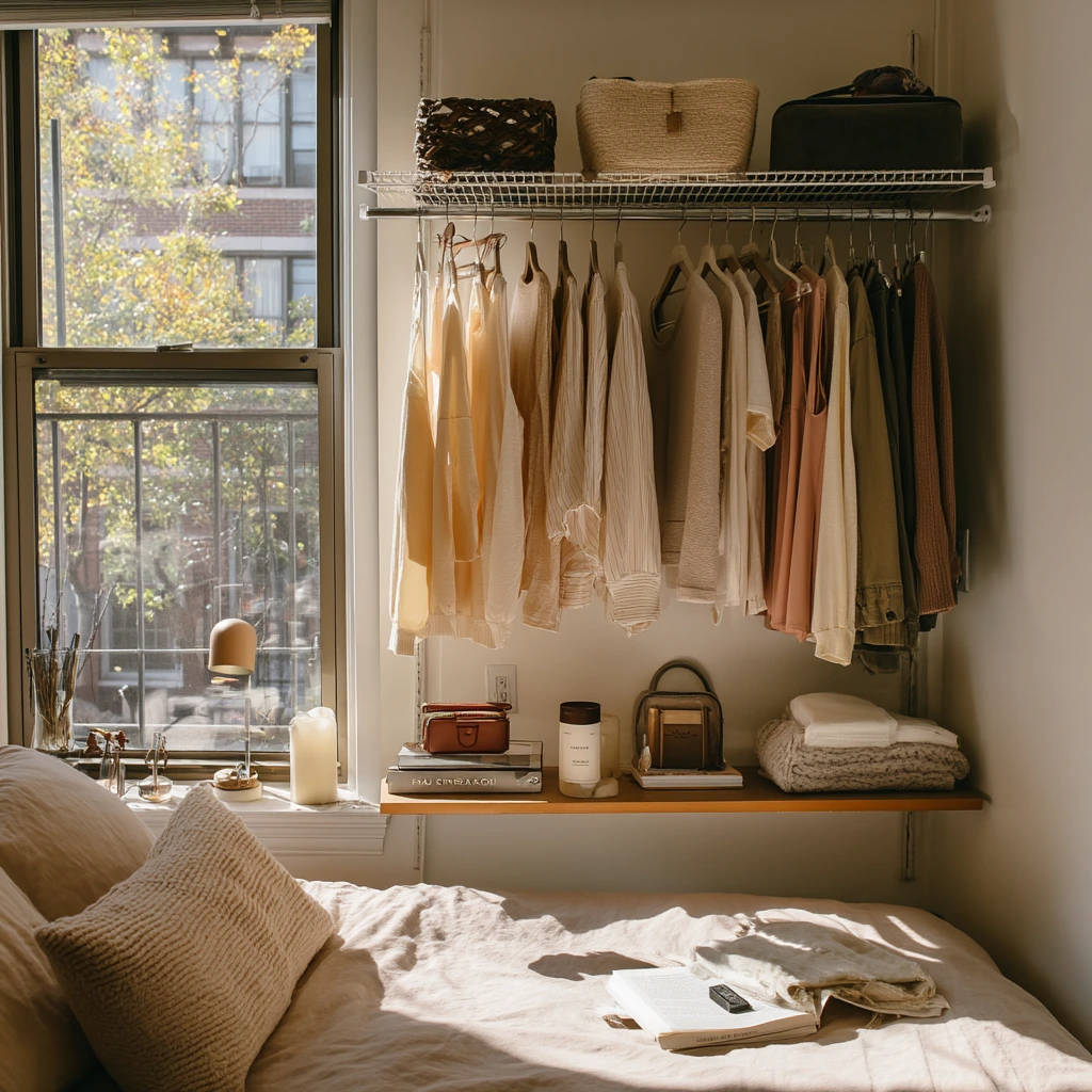 Open Closet With Styling Shelf