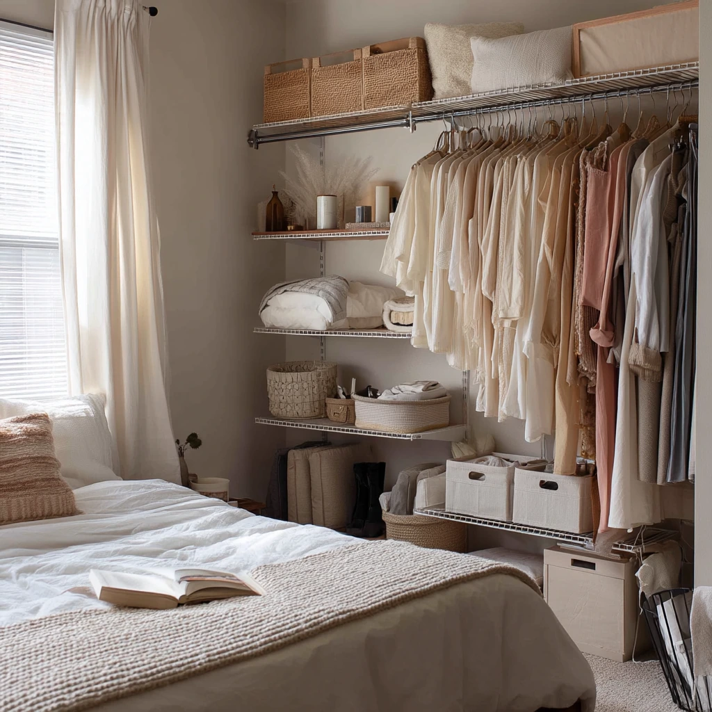 Open Closet With Styling Shelf