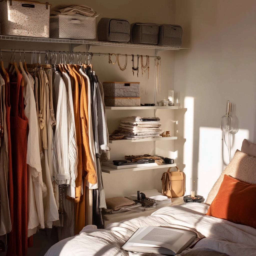 Open Closet With Styling Shelf