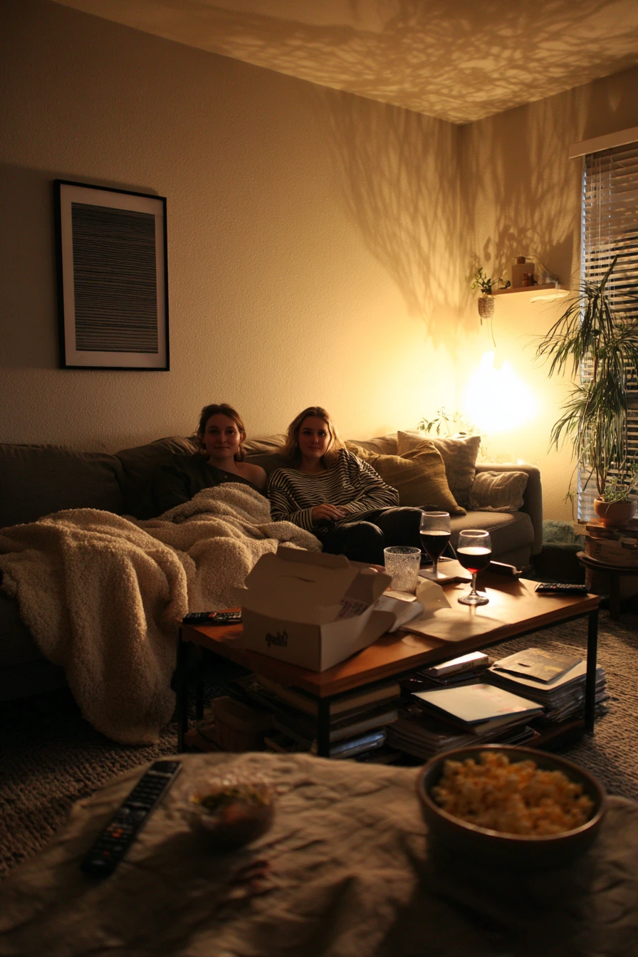 Weekend Movie Night in a Lived-In Den