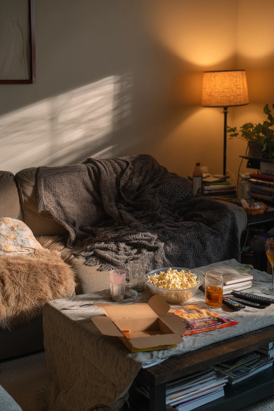 Weekend Movie Night in a Lived-In Den