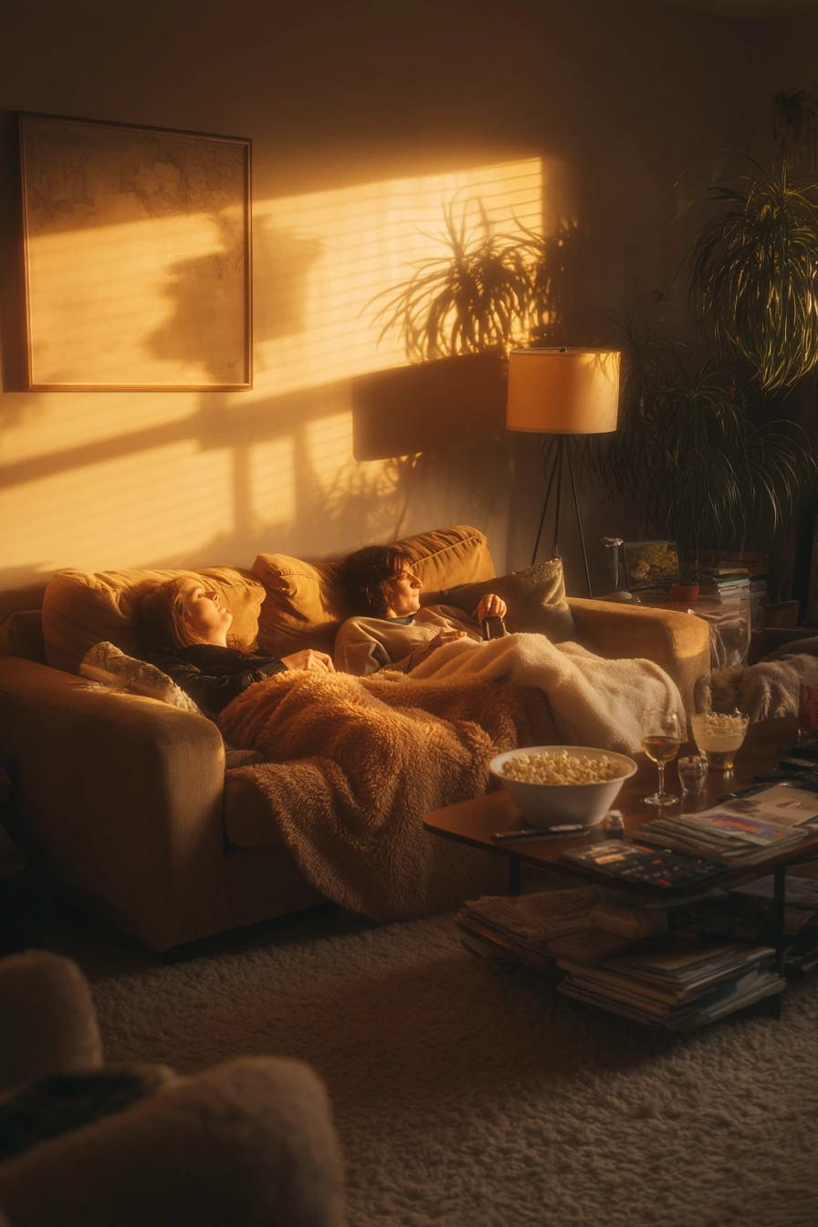 Weekend Movie Night in a Lived-In Den