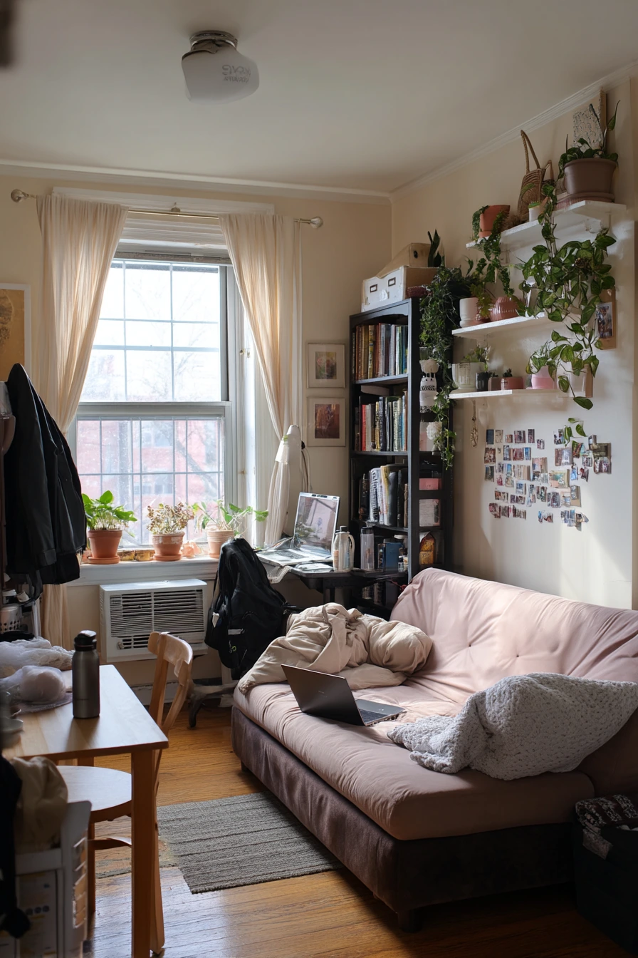Tiny Studio Living Room with Every Inch Used