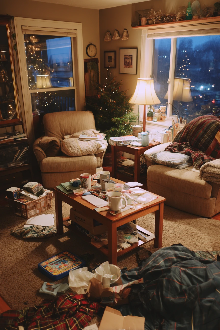 Holiday Evening Living Room with Cozy Overflow