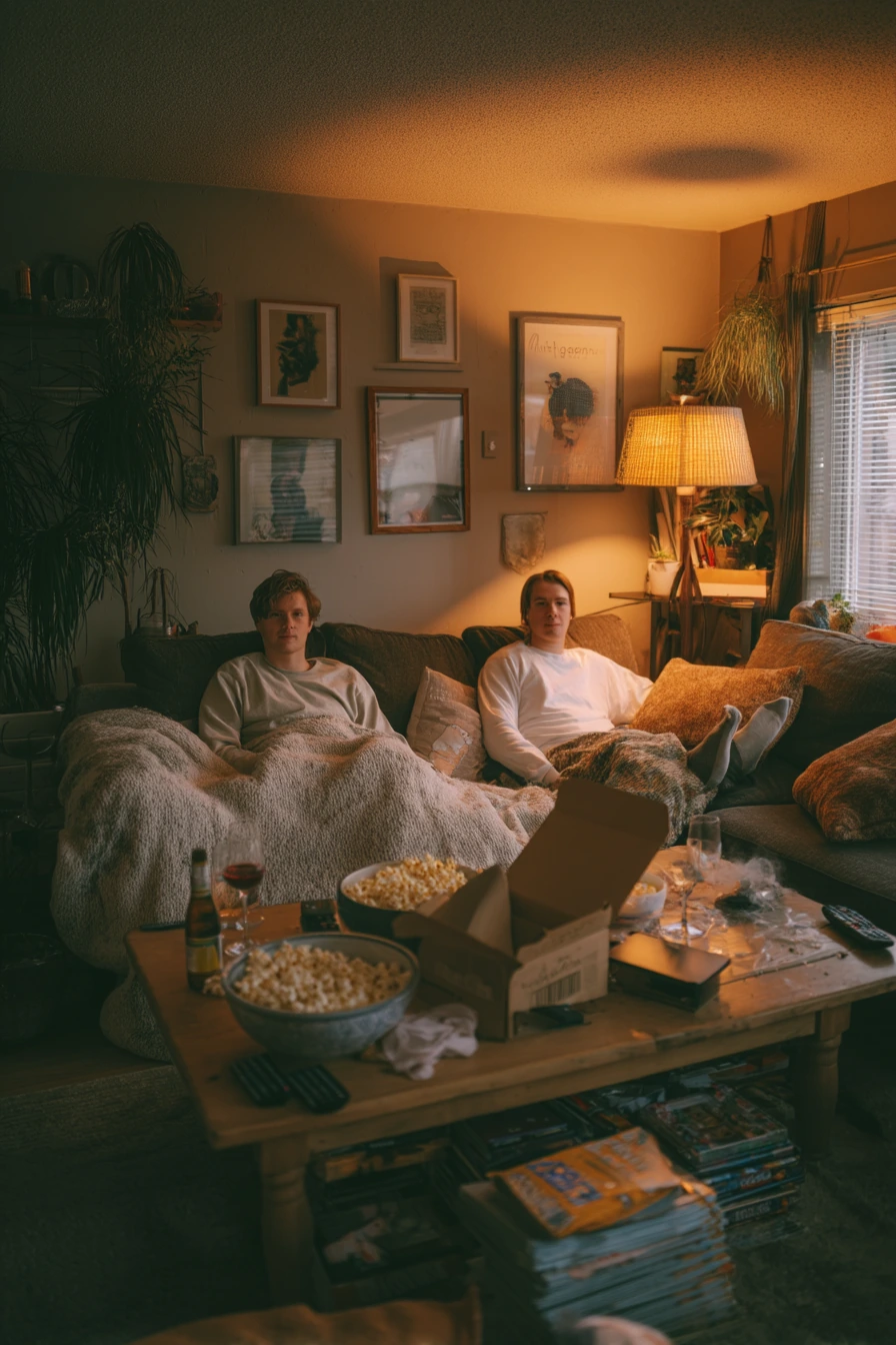 Weekend Movie Night in a Lived-In Den