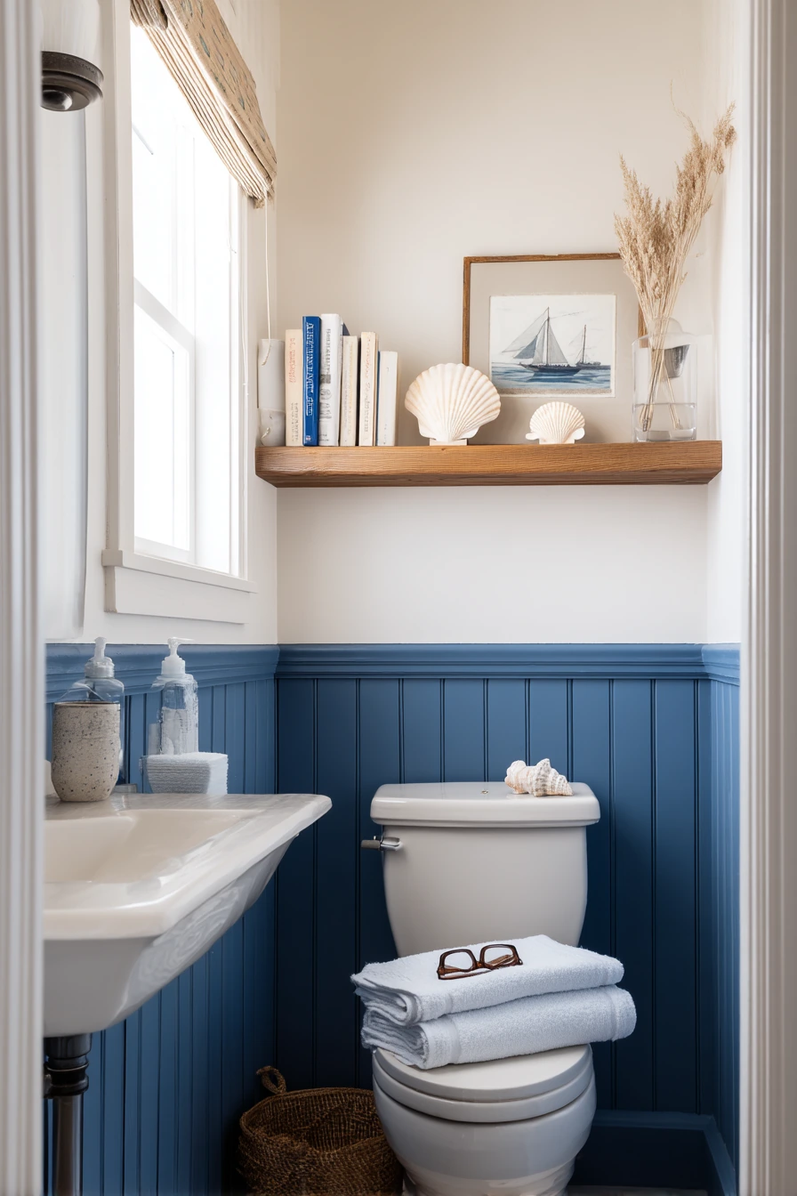Coastal-Inspired Guest Bath in Cobalt and Sand