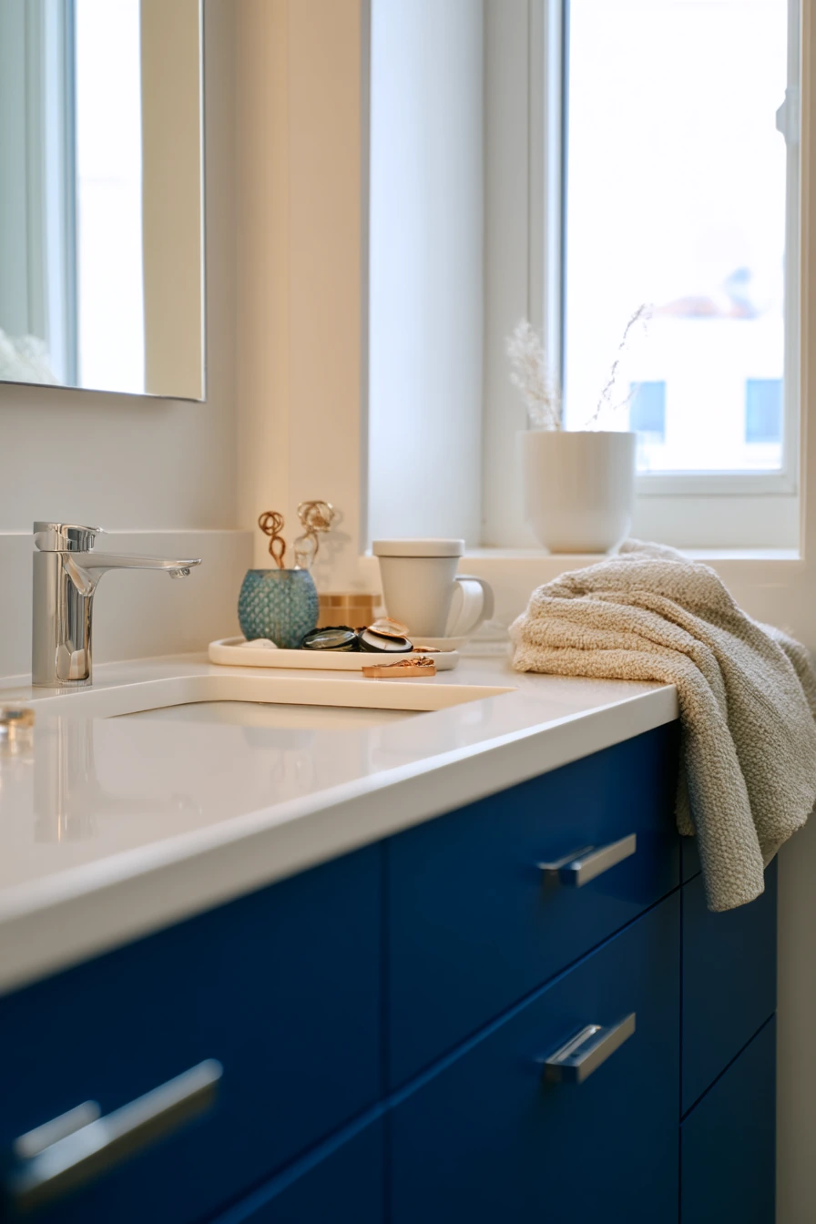 Cobalt Blue Ensuite for a Working Couple