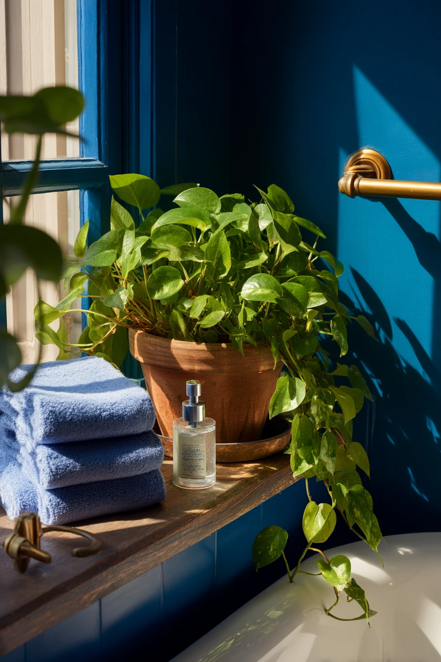 Cobalt Blue and Brass Bath with Plants
