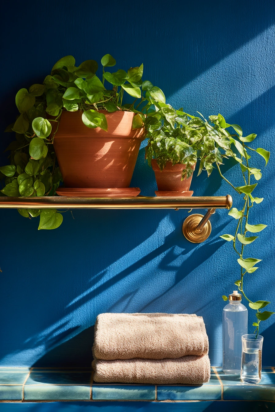 Cobalt Blue and Brass Bath with Plants