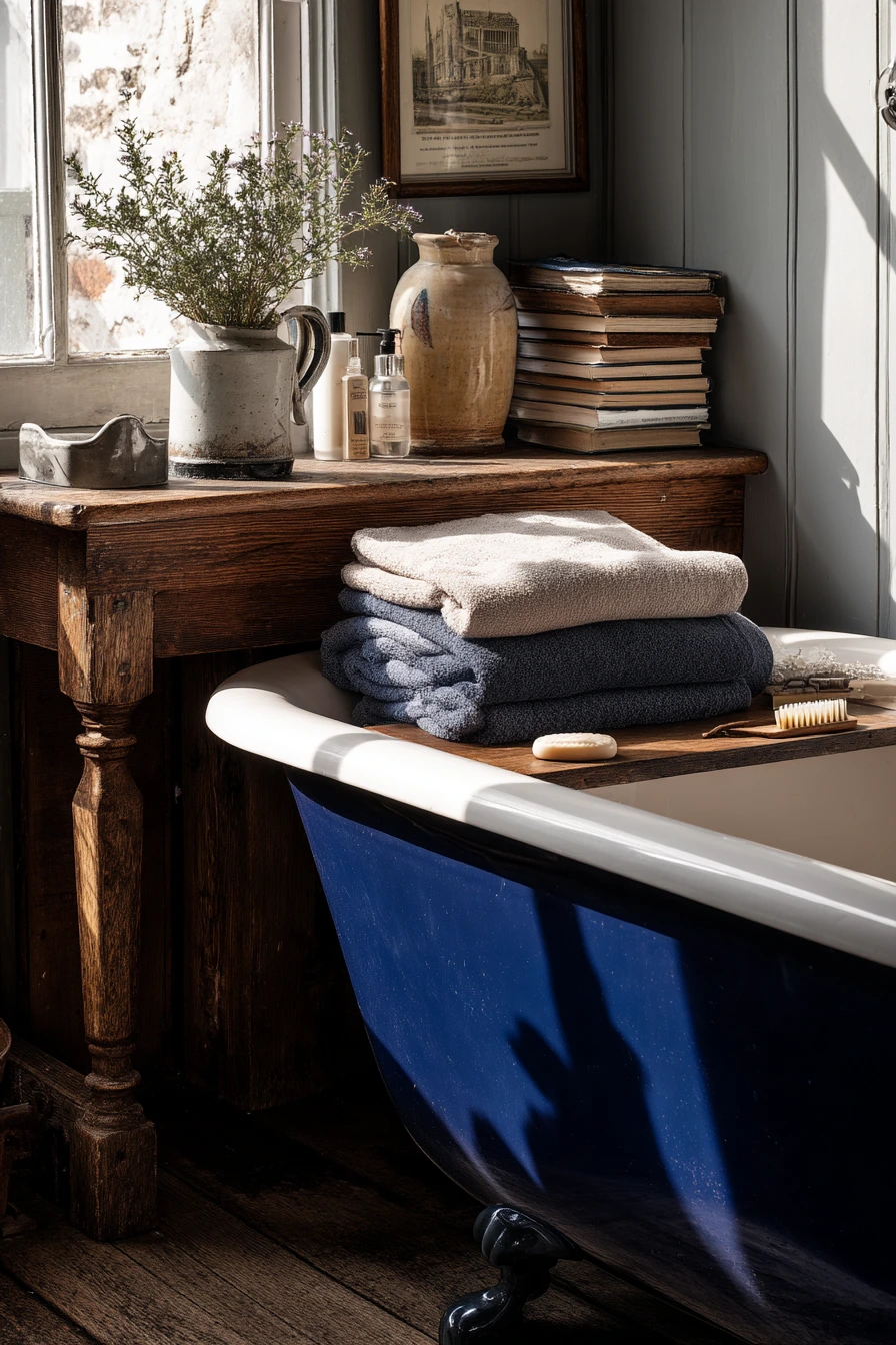 Cobalt Blue Bath with Vintage Finds