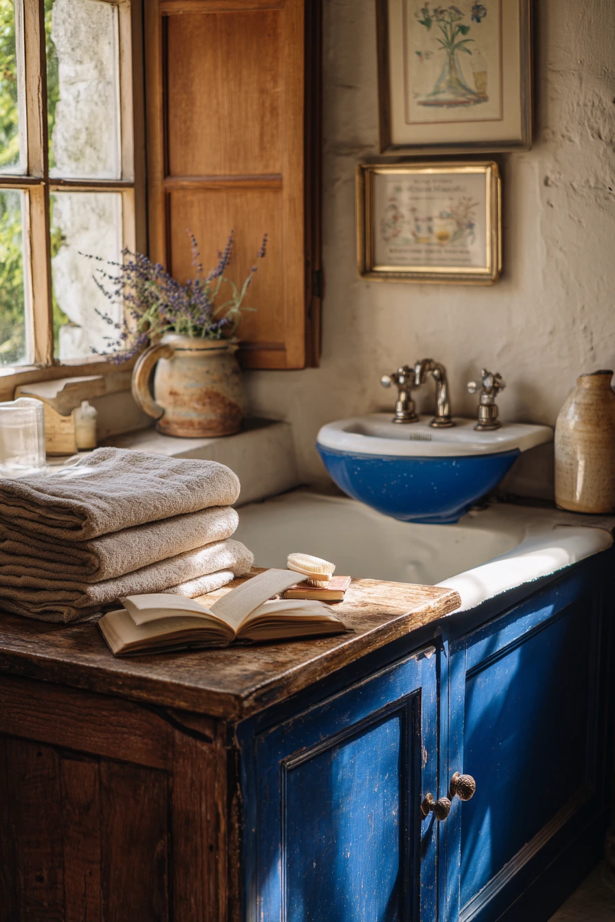 Cobalt Blue Bath with Vintage Finds