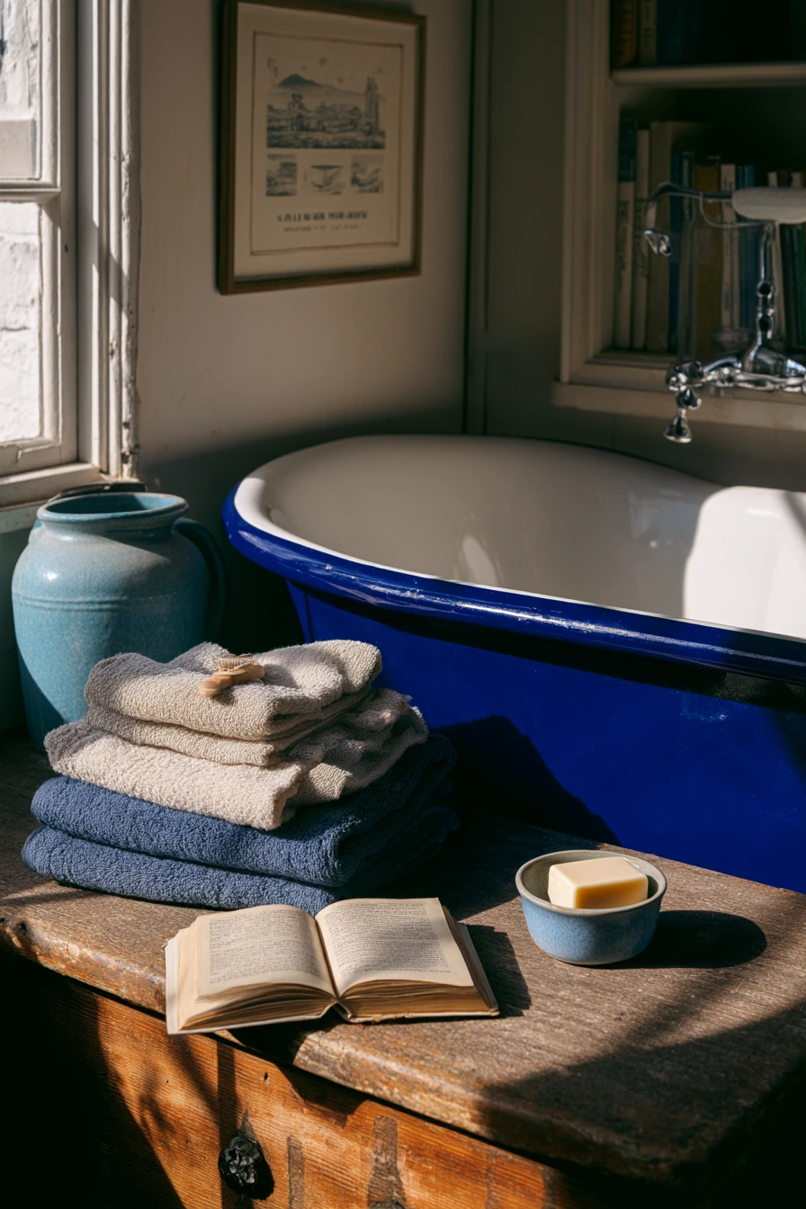 Cobalt Blue Bath with Vintage Finds