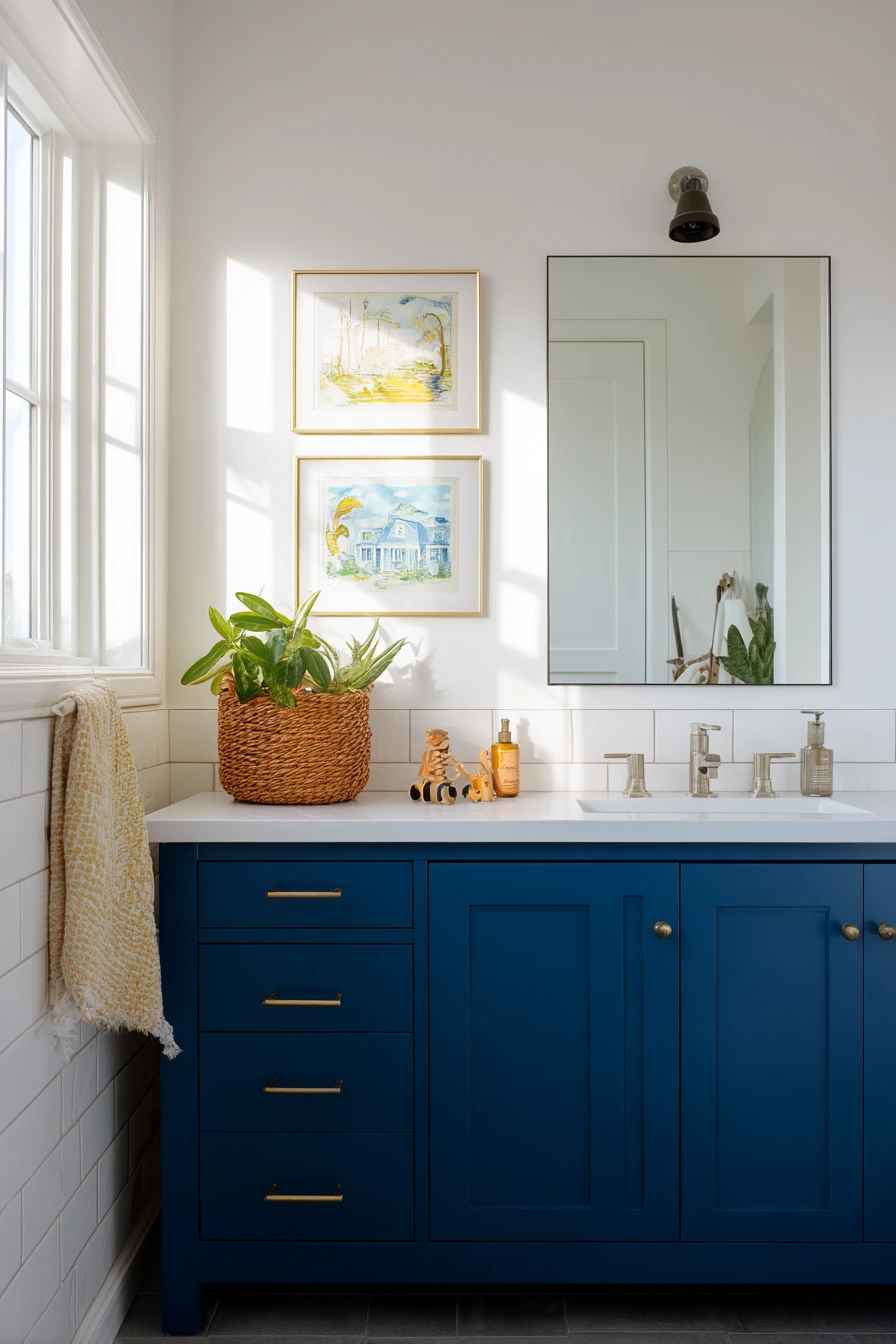 Sunlit Family Bathroom with Cobalt Vanity