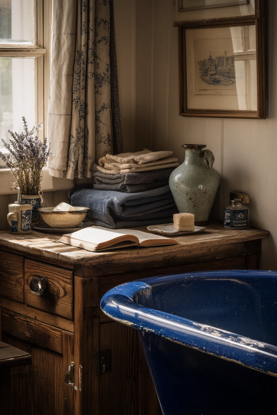 Cobalt Blue Bath with Vintage Finds