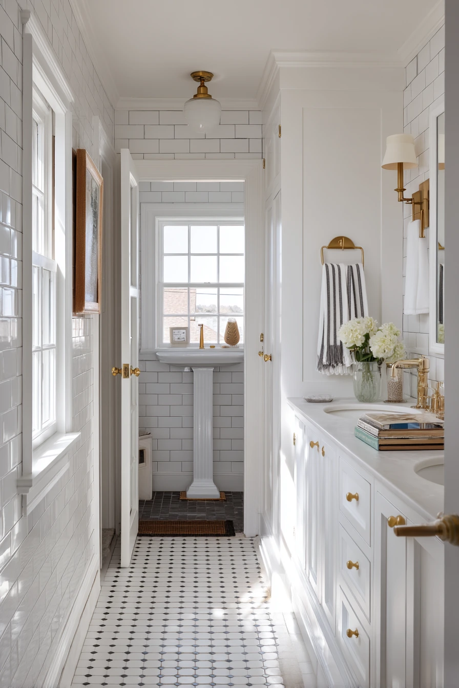 Classic Colonial Family Bath with Brass Accents