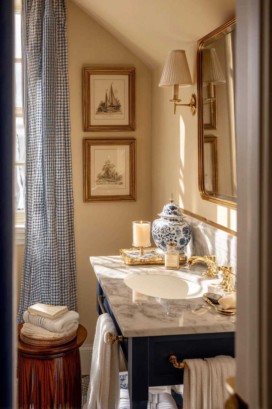 Elegant Guest Bath with Blue and White Layers