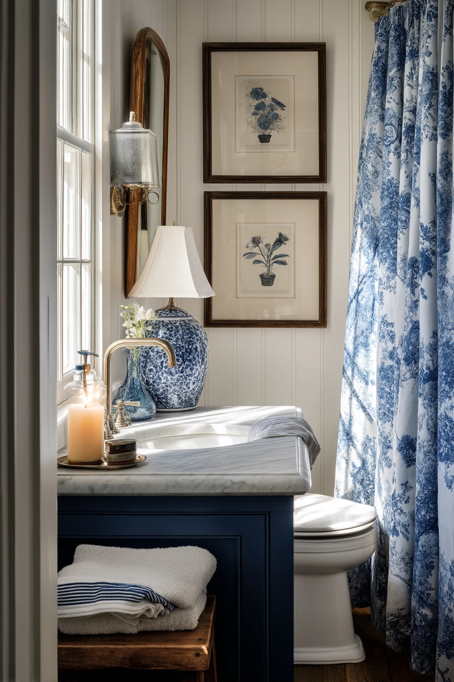 Elegant Guest Bath with Blue and White Layers