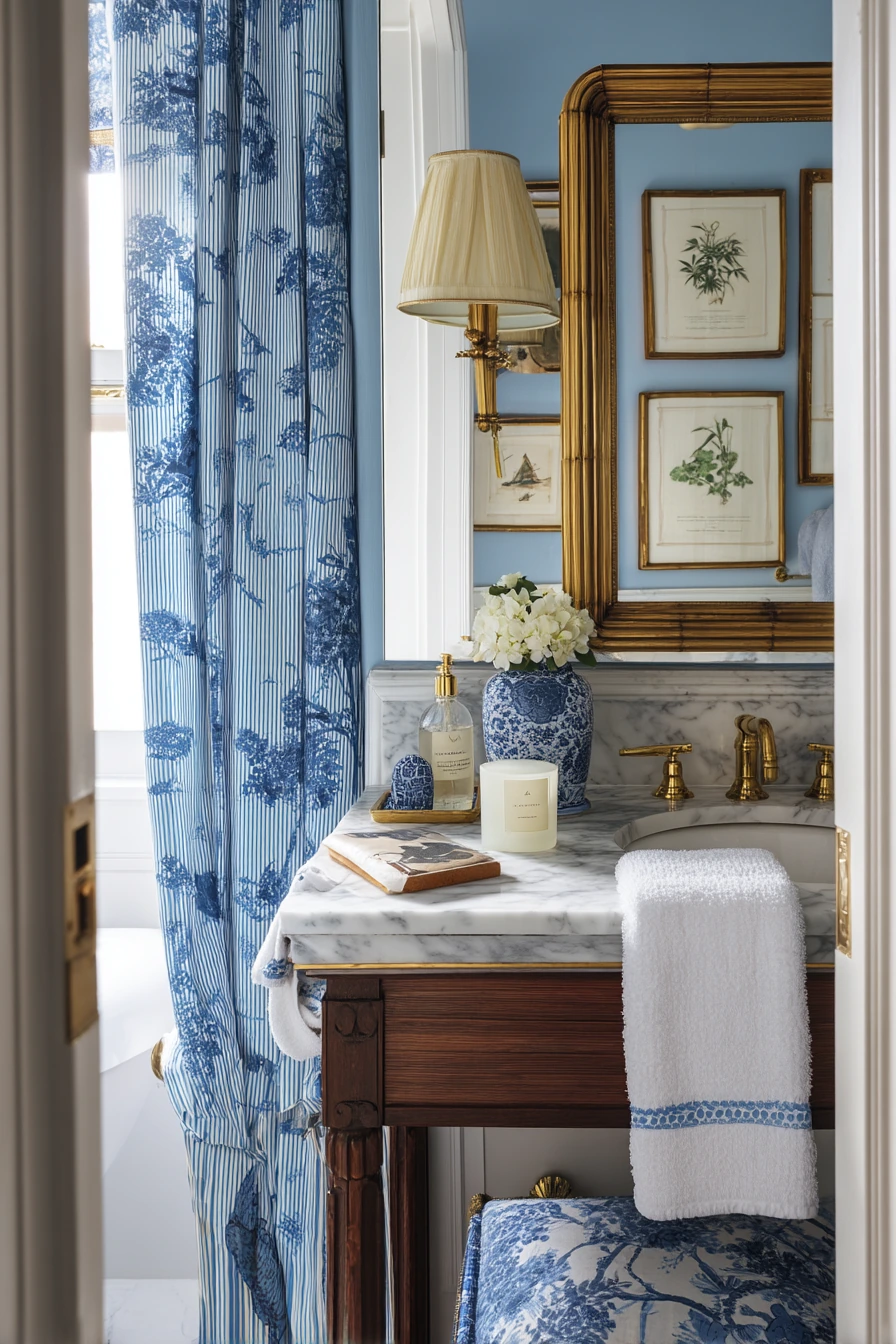 Elegant Guest Bath with Blue and White Layers