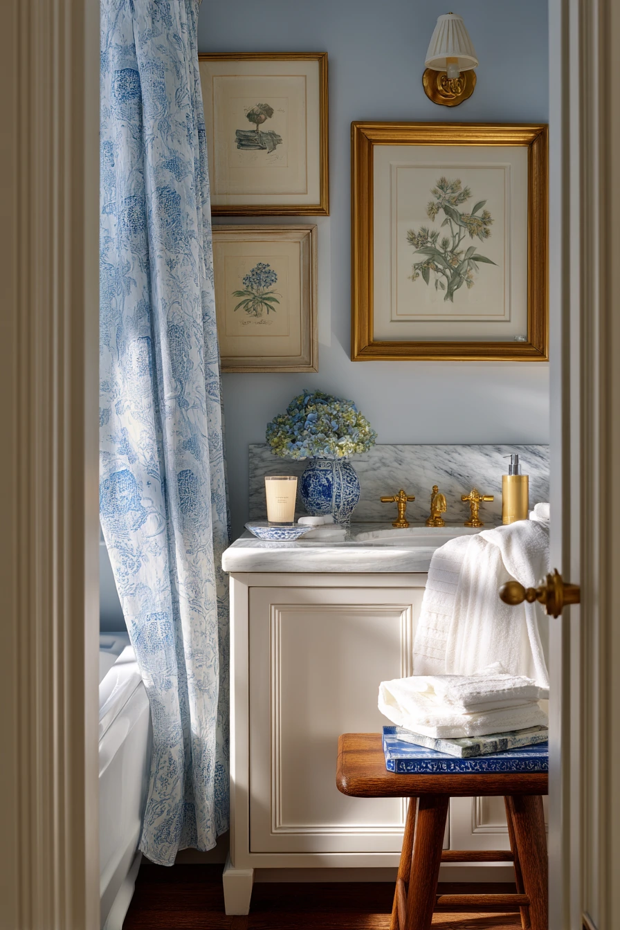 Elegant Guest Bath with Blue and White Layers