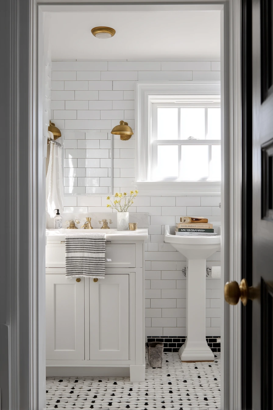 Classic Colonial Family Bath with Brass Accents