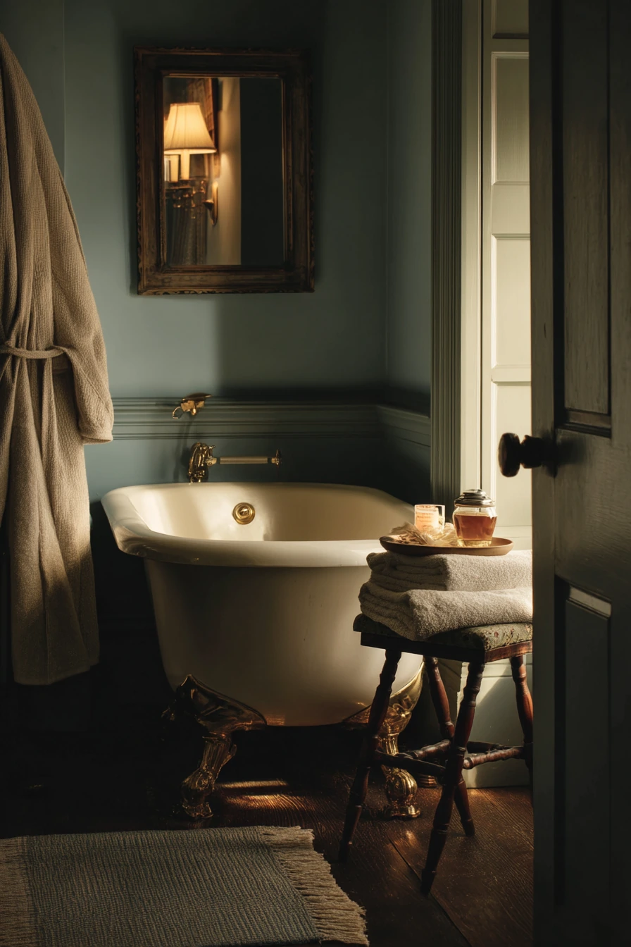 Romantic Colonial Ensuite with Dark Paint