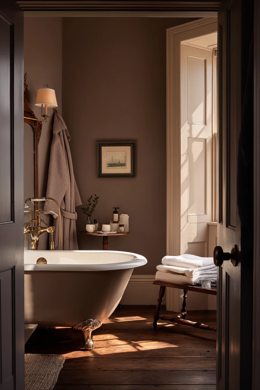Romantic Colonial Ensuite with Dark Paint