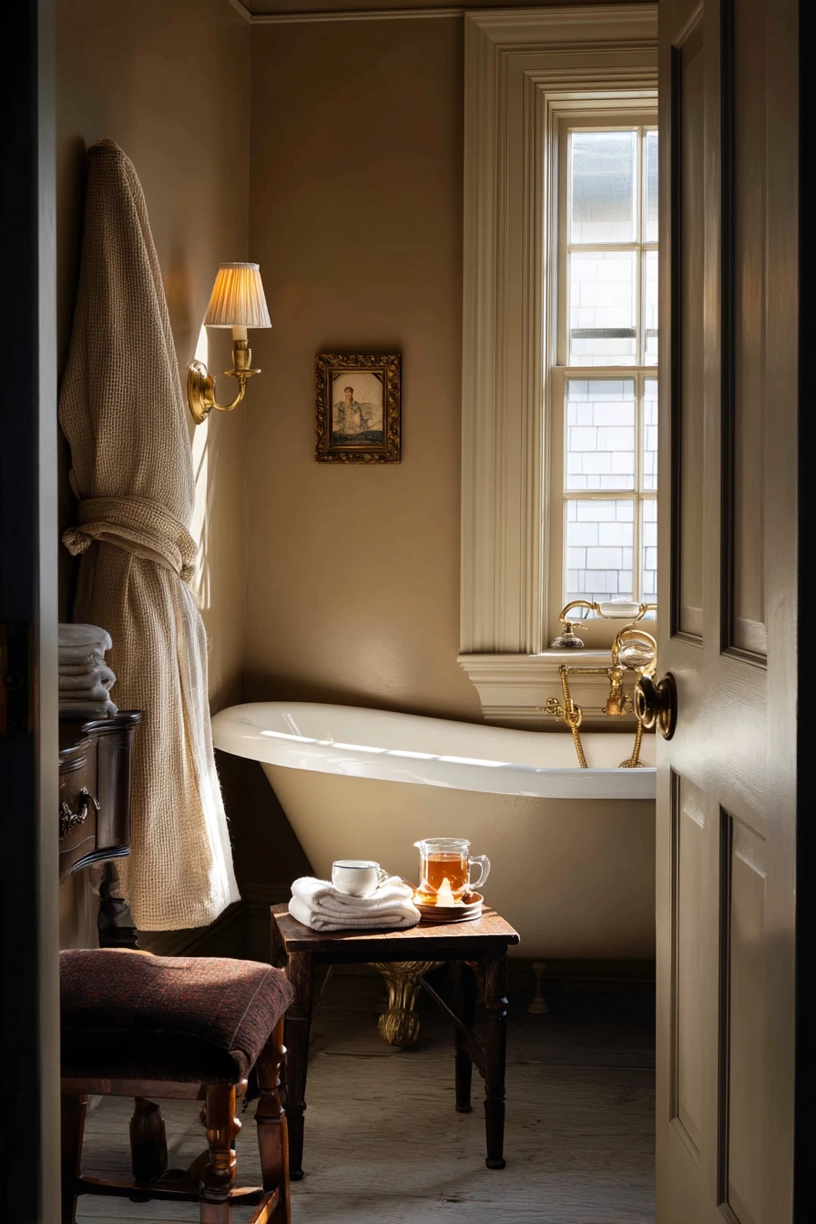 Romantic Colonial Ensuite with Dark Paint