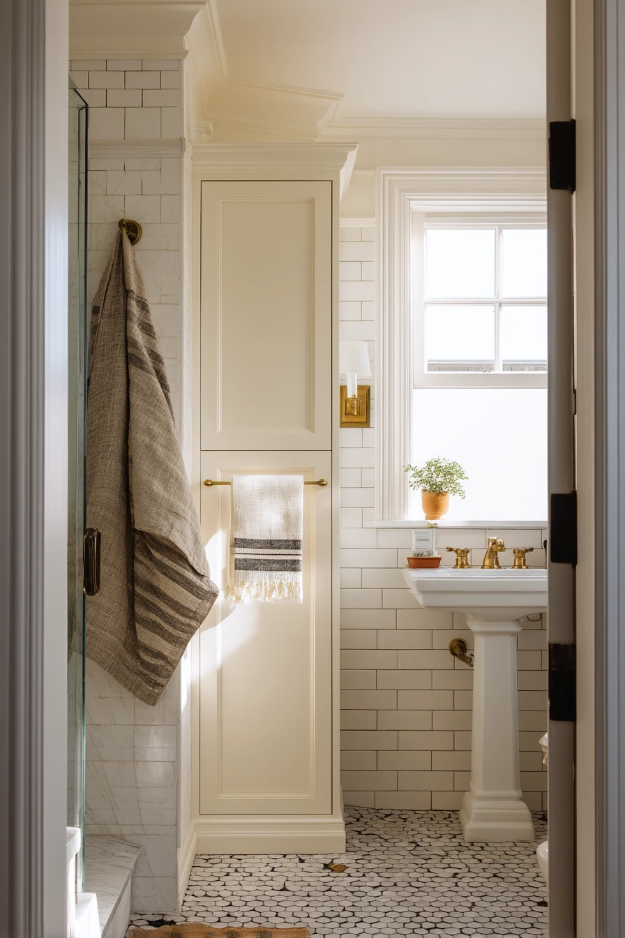 Classic Colonial Family Bath with Brass Accents