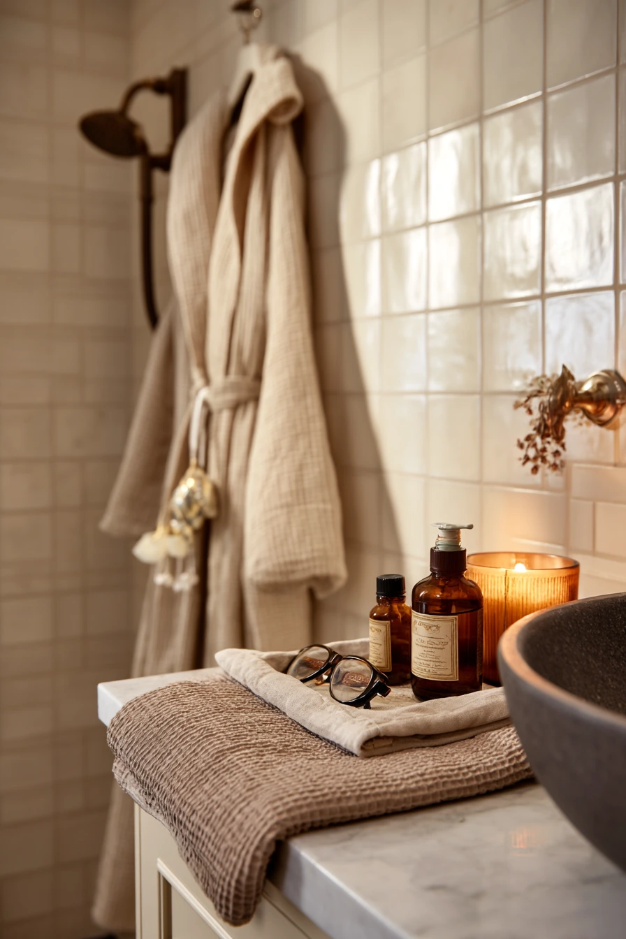Warm Taupe Grout in a Spa-Feeling Ensuite