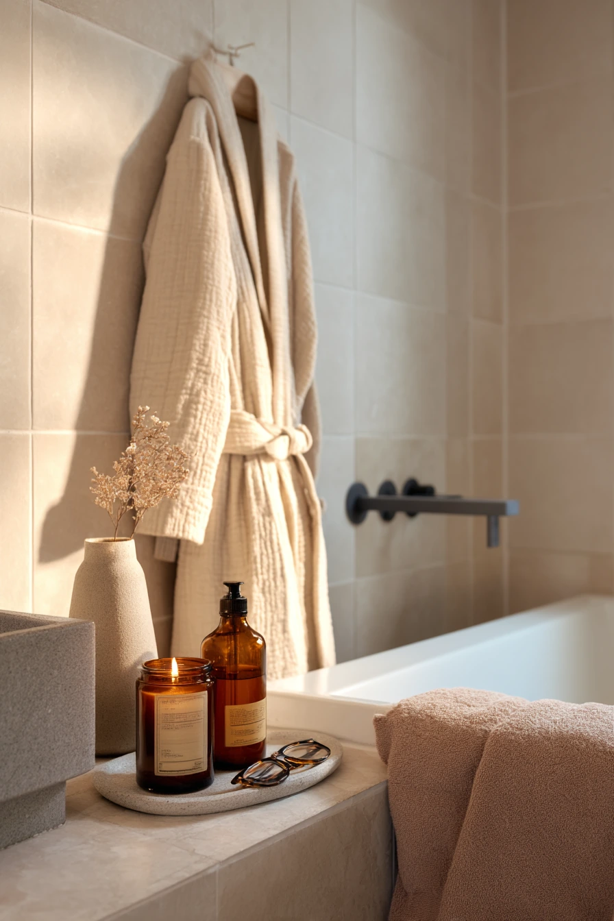 Warm Taupe Grout in a Spa-Feeling Ensuite