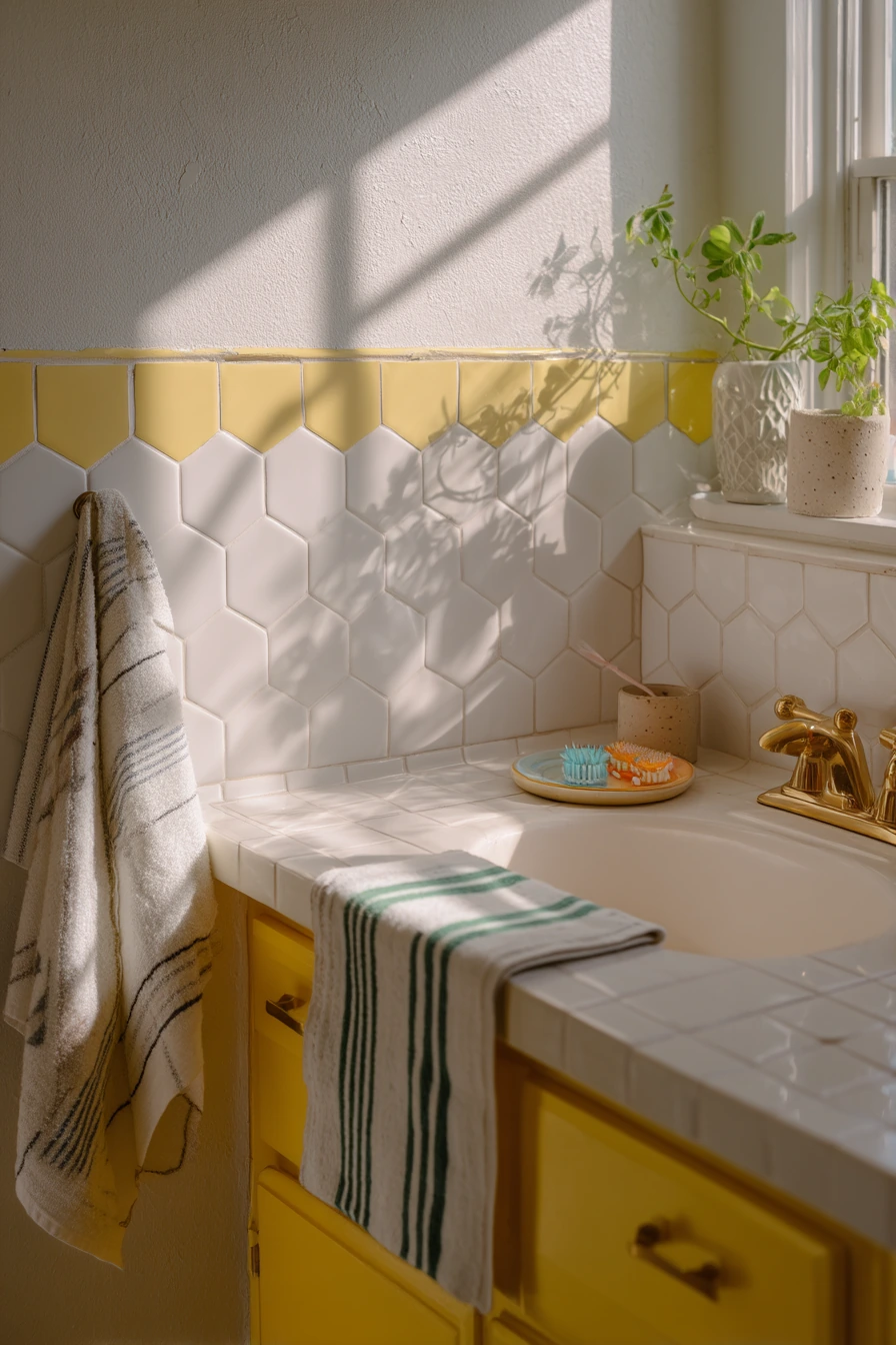 Sunny Yellow Grout in a Vintage-Updated Bath